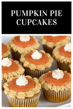 pumpkin pie cupcakes with cream cheese frosting on top and topped with whipped cream