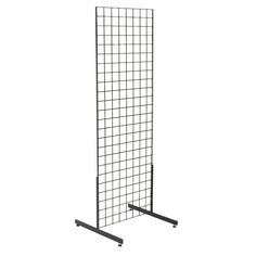 a black metal grid with two legs on each side and one leg up against the wall