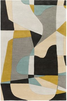 an abstract rug with various colors and shapes