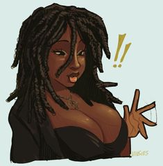 a drawing of a woman with dreadlocks making the peace sign