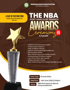 an advertisement for the nba awards ceremony with a gold star on top of it