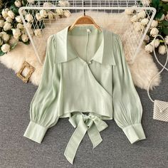 Summer Blouses For Women Hijab, Blouse Designs Korean, Puff Sleeve Top Outfit Korean, Puff Sleeve Blouse Korean Outfit, Korean Blouse, Chiffon Shirt Blouse, Ethereal Dress, Unique Blouse