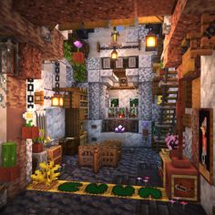 an image of a living room in the minecraft style with lots of furniture and decorations