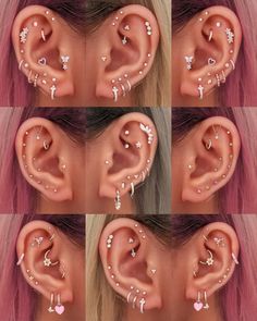 multiple images of different types of piercings in the shape of stars and heart shapes