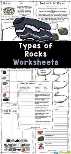 rocks worksheet with the text types of rocks