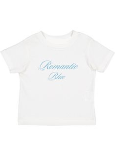 Romantic Blue logo graphic screen printed shirt cap sleeve tee 100% cotton Hand printed   Please allow 1-2 weeks for your order to ship as each item is made to order! Size chart on the slides, please use accordingly Romantic Blue Baby Tees, White And Blue Graphic Tee, Ironic Tees, Screen Printed Shirt, Blue Graphic Tee, Romantic Blue, Logo Baby, Graphic Baby Tee, Baby Logo