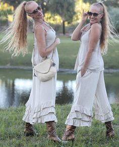 New Beige Linen Ruffle Bloomer PantalOOnie's from WhatWouldSusieWear! Lovely and somewhat Rustic Medium Weight Linen Bloomer pants with three layers of Ruffles. Come in Two Sizes. Petite to Medium and Large to XXL. Comfortable Elasticized Waist and of course they have pockets. So many ways to wear them. With our new Beige Crushed Velvet Frenchie Top, with a cropped Vintage Top or as I show here a Babydoll Dress! So versatile, fun and flirty! Please nite the elastic was cut a bit larger than usual, so a Petite- Medium is a bit bigger in the waist than usual, and Large Cut larger so will fit XXL. Pease check measurements to  assure your proper fit! The rest of the measurements are as they always have been.  PS! There really is a small difference in the elasticized waist, so if you would norm Bloomer Pants, Ruffle Bloomers, Womens Trousers, Vintage Crop Tops, Crushed Velvet, Babydoll Dress, Medium Weight, Trousers Women, Ruffles