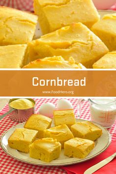 cornbread is cut into squares on a plate