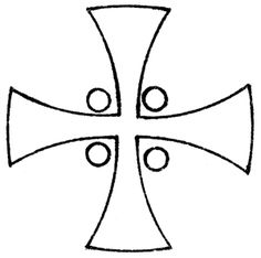 a black and white drawing of a cross with four dots on it's center