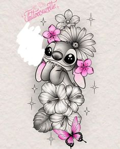 a drawing of a koala with flowers on it's head and butterflies around its neck