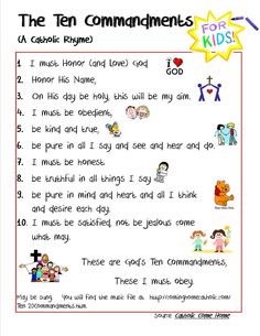 the ten commandments worksheet for children to learn how to use them in their own language