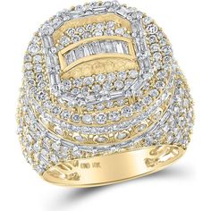 GND 10K Yellow Gold Round and Baguette Diamond Statement Circle Ring – 5.25 Carat Total Diamond Weight Yellow Gold Mens Rings, Circle Ring, Men Diamond Ring, Nature Inspired Jewelry, Diamond Cluster Ring, Size 10 Rings, Baguette Diamond, Diamond Cluster, Delicate Necklace