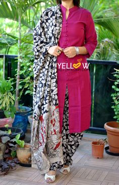 High Neck Kurti, Latest Salwar Kameez Designs, Yellow Kurti, Kalamkari Dresses, Kalamkari Designs