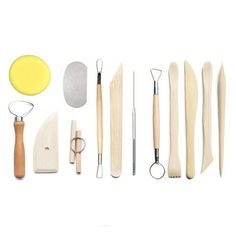 a variety of kitchen utensils are arranged on a white background