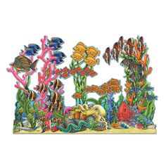 an ocean scene with fish, corals and seaweed on the bottom is $ 8 99