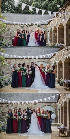 the bride and her bridal party posing for pictures