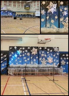 the basketball court has been decorated with snowflakes