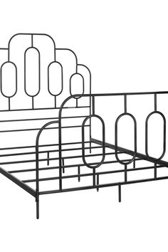 a metal bed frame with four headboards and two foot boards on each side, against a white background