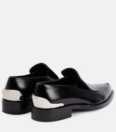 Embellished Leather Loafers in Black - Jil Sander | Mytheresa Buckle Loafers, Black Ballet Flats, Pointed Toe Shoes, Pointed Toe Flats, Leather Ballet Flats, Leather Buckle, Jil Sander, Leather Flats, Leather Loafers