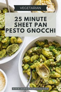 two white bowls filled with pesto gnocchini