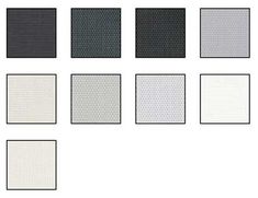 six different shades of black and white squares on a white background, each with an individual's name in the middle