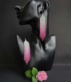 White pink seed bead earrings Chandelier earrings Gradient - Etsy Украина Handmade Pink Dangle Tassel Earrings, Pink Tassel Earrings With Round Beads For Summer, Pink Beaded Tassel Earrings For Gifts, Handmade Pink Chandelier Earrings As Gift, Pink Dangle Chandelier Earrings As Gift, Summer Pink Tassel Earrings With Round Beads, Pink Chandelier Earrings For Summer Party, Elegant Pink Chandelier Earrings With Dangling Beads, Elegant Pink Tassel Earrings