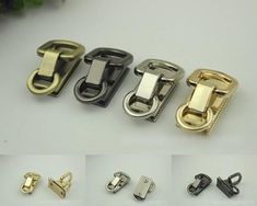 several different types of metal buckles and clips