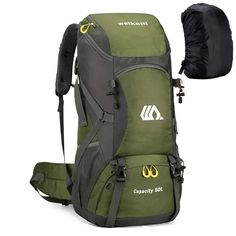 the backpack is green and black with two straps on it's back end, and one