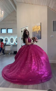 Hot Pink Dress Quinceanera, Hot Pink Ball Gowns Princesses, Fusia Pink Quince Dress, Fuchsia Quinceanera Dress, Quinceanera Dresses Hot Pink, Magenta Quinceanera Theme, Hot Pink Sweet 16 Dresses, Hot Pink Quinceanera Theme