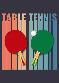 two ping pong paddles with the words table tennis on them against a striped background