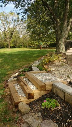 Picture of light gravel and timber retainers Sloped Backyard Landscaping, Sloped Yard, Sloped Backyard, Garden Stairs, Hillside Landscaping, Sloped Garden, Garden Yard Ideas, Backyard Garden Design