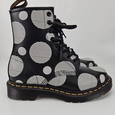 Womens 5 Dr Doc Martens 26876 Jadon Polka-Dot Smooth Leather Boots Black White Leather Boots Black, Dr Martens Black, Dr Martens Shoes, Martens Shoes, Shoes Womens, Doc Martens, Black Leather Boots, Boots Black, Smooth Leather