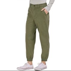 This Jogger For Women Features A Relaxed-Fit, Mid-Rise Silhouette, With Stretchy Ankles, Front Patch Pockets, And An Elasticized Rear Waistband For Your Perfect Fit. The Joggers For Women Are Finished With A Buttoned Zip-Fly, Belt Loops, And Rear Pockets, One With A Branded Label. This Cargo Pants Twill Fabrication Makes The Cotton-Blend Fabric Stronger And More Durable Than With A Plain Weave, Ideal For Everyday Wear And Frequent Washing. At The Same Time This Leggings Textile Is Soft, Drapes W Gap Spring Cargo Pants With Pockets, Gap Green Relaxed Fit Bottoms, Green Relaxed Fit Gap Bottoms, Gap Green Cotton Pants, Trendy Gap Cotton Pants, Gap Green Pants With Pockets, Green Cotton Pants By Gap, Gap Casual Green Pants, Casual Green Gap Pants