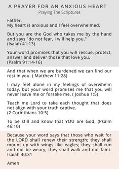 Prayers With Scripture, Prayer For Fear And Worry, Prayer Scriptures Verses, Prayers For Anger And Frustration, Prayers For Encouragement, Prayer Over Panic Attack, Anxiously Attached Tips, Prayer For Broken-hearted, Feeling Off