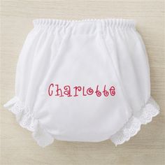 * Embroidered with any name in a choice of thread color * Thread color shown in pink rose  * Available in 3 sizes  Our Fancy Pants Embroidered Diaper Cover discretely covers her diaper under her dress in ultimate baby style. Fitted White Diaper Cover For First Birthday, Fitted White Cotton Diaper Cover, Spring Cotton Ruffled Diaper Cover, Summer Pink Cotton Diaper Cover, Cute Pink Cheap Diaper Cover, Fitted Pink Cotton Diaper Cover, Cute Pink Cotton Diaper Cover, Playful Blue Cotton Diaper Cover, Personalized Memorial Gifts