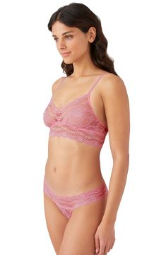 This sheer bralette looks cute (while being incredibly comfy) in slightly stretchy lace with a wide elastic band. 89% nylon, 11% spandex Hand wash, line dry Imported Lingerie Sheer Bralette, Gift Kit, Diy Kits Gift, Nordstrom Store, Elastic Band, Bralette, Kiss, Hand Wash, Nordstrom