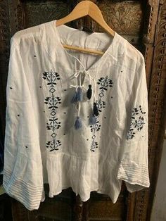 LONG SLEEVE TOP BLOUSE PLUS SIZE WOMEN WHITE BLUE BOHO STYLE 1X 2X summer | eBay Pretty Top, Boho Tunics, Boho Blouses, Plus Size Blouses, Lace Tops, Blouses For Women, Boho Fashion, Tunic Tops, Long Sleeve Tops