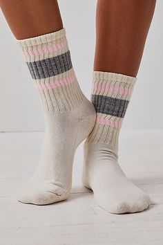 Classic sporty crew socks featured in a wide ribbed design with striped details at the ankle.* Calf-high rise* Comfortable fit Striped Tube Socks, Retro Stripes, Tube Socks, Boho Clothing, Crew Socks, Boho Outfits, Canon, Bag Accessories, Comfort Fit