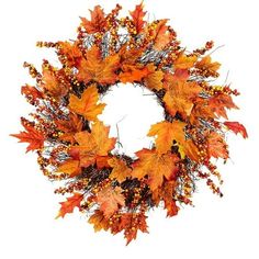 a wreath with orange leaves and berries