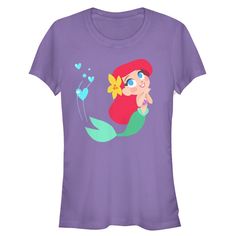 We know that Ariel loves her "thingamabobs" (she's got 20!) but did you know that it’s the Disney The Little Mermaid Ariel Love Juniors' T-Shirt that really stole her heart? An adorable cartoon Ariel swims across this fitted Little Mermaid tee while blue hearts trail after her. Size: large. Color: purple. Gender: female. Age Group: adult. Material: Cotton. Ariel Birthday Shirt, Ariel Disney Shirt, Ariel Shirts Vinyl, Ariel And Her Mom, Ariel Tshirt, Ariel Mermaid, Sleeve Packaging, Usa Print, Ariel The Little Mermaid