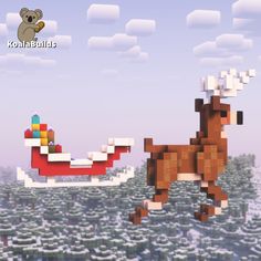 a pixellated image of a reindeer pulling a sleigh with presents on it