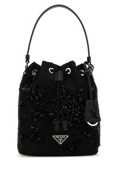 Black Nylon Bucket Bag from Prada Prada Bucket Bag, Prada Mini, Prada Women, Bucket Handbags, Stella Mccartney Bag, Jimmy Choo Bag, Bottega Veneta Shoulder Bag, Prada Crossbody, Beautiful Boots