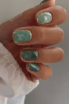 Trendy Short Nails, Emoji Nails, Nagel Tips, Gold Nail, Fancy Nails, Gorgeous Nails, Perfect Nails, Green Nails