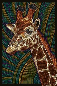 a giraffe's head is shown in this colorful mosaic art print