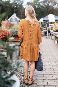 Boho linen dress gift for mom -medium weight linen - 100% European flax - pre-washed/pre-shrunk - soft and comfortable - great texture and lovely wrinkles Cottagecore Long Sleeve Summer Dress, Peasant Linen Dress With Long Sleeves, Long Sleeve Peasant Linen Dress, Bohemian Linen Dress For Daywear In Fall, Bohemian Linen Dress For Fall Daywear, Cottagecore Linen Dress For Garden Party, Fitted Bohemian Linen Dress, Flowy Long Sleeve Cottagecore Dress, Brown Cottagecore Dress For Summer