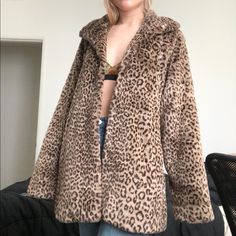 Calvin Klein Size Small Super Soft Faux Fur Coat 21” Bust Across 29” Length Two Pockets On Sides Cheetah Print Coat, Print Coat, Calvin Klein Black, Faux Fur Coat, Black Tan, Womens Calvin Klein, Cheetah Print, Her Style, Women's Blazer