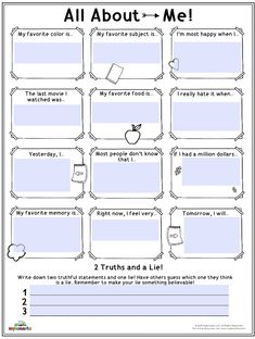 an all about me worksheet for students