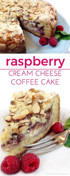 raspberry cream cheese coffee cake on a plate