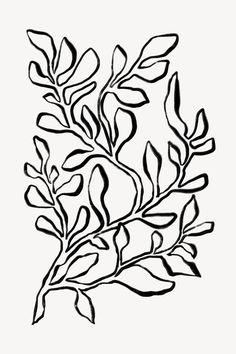 a black and white drawing of leaves