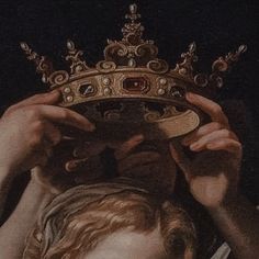 a painting of a woman holding a crown over her head